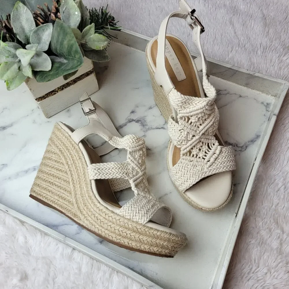 COPPER KEY Dreamcatcher Macrame EspadrillIe Platform Wedges Ivory Boho Size 8